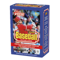 Box of 2026 retro-style baseball trading card blaster showing illustrated players and team logos