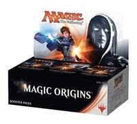Sealed Magic: The Gathering booster box featuring Magic Origins artwork and card booster packs in retail packaging.