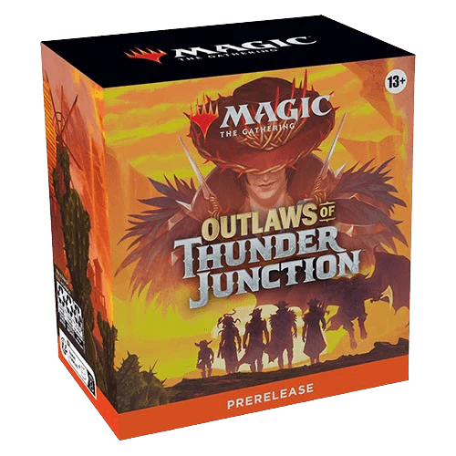 Prerelease kit box art featuring colorful fantasy creatures and a lightning-split western town scene