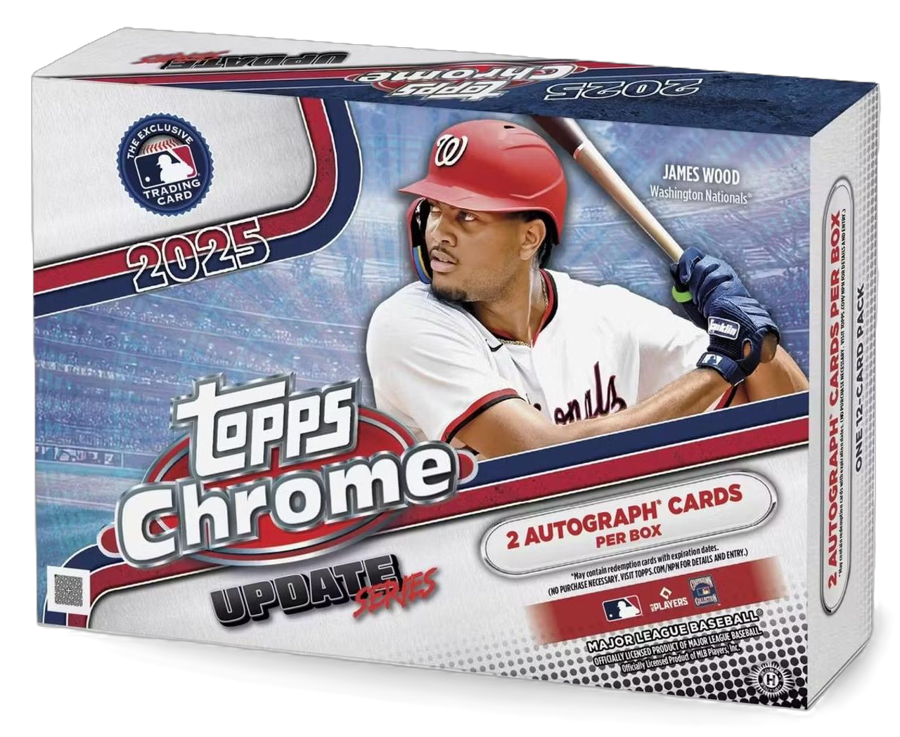 Hobby box of 2025 baseball chrome cards with colorful foil packs and collectible card peek