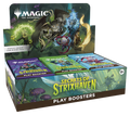 Box of 30 Magic booster packs from the Strixhaven set with colorful card art spilling out