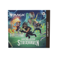Event poster showing Magic: The Gathering draft night details with Strixhaven artwork and schedule information