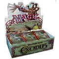 Booster box of collectible card game packs with colorful fantasy artwork on the box front