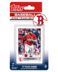2022 Topps baseball team set box and stacked Boston Red Sox cards fanned out on a white background