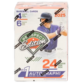 Box of 2025 baseball prospect trading cards with colorful player images and bold lettering on the front
