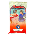 Box of 2026 Bowman Baseball Jumbo Packs with colorful rookie card inserts spilling out
