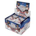 Open baseball jumbo box displaying stacked 2026 Series 2 trading card packs with colorful team graphics