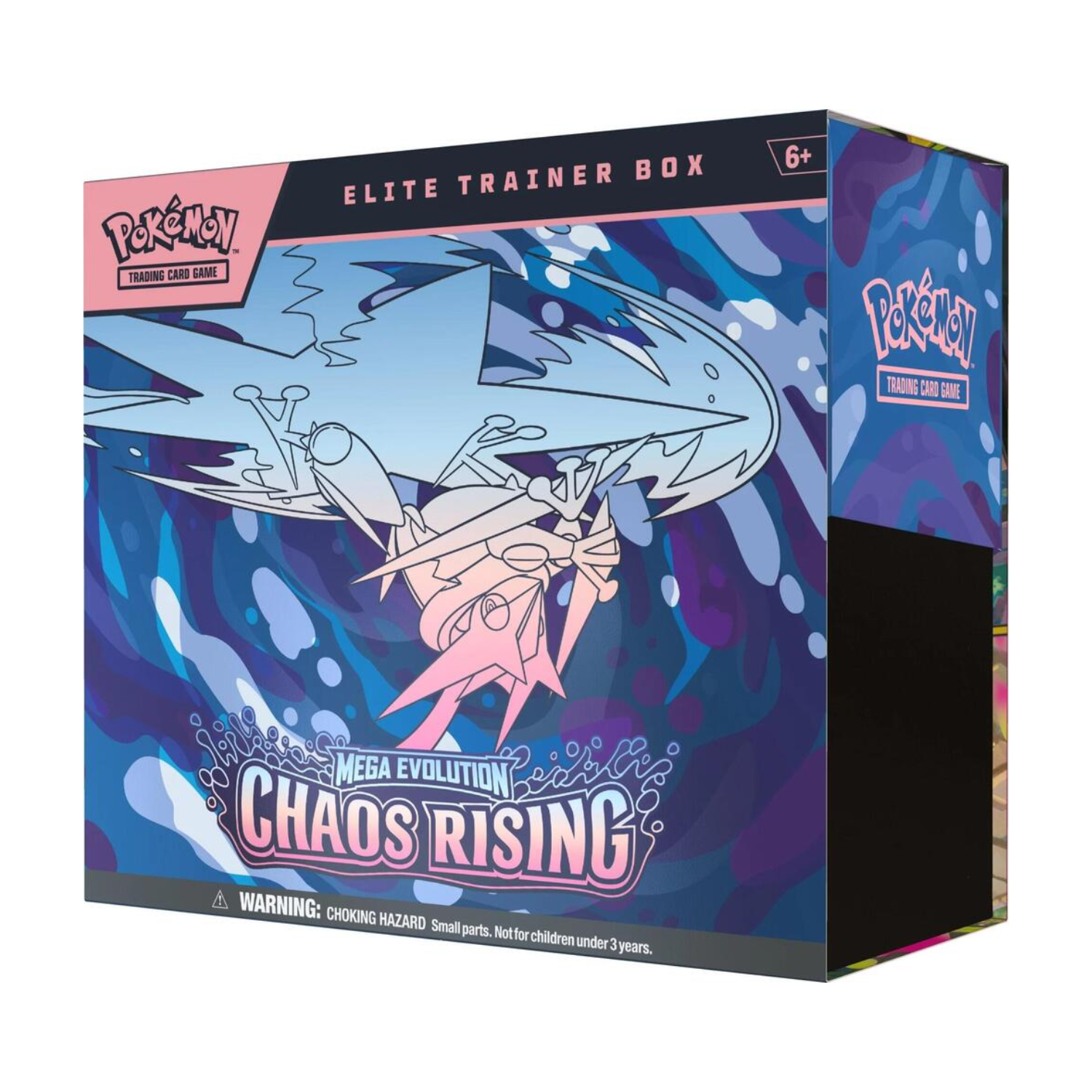 Open trainer box with Chaos Rising cards, dice, counters, and a Primedexi model on display