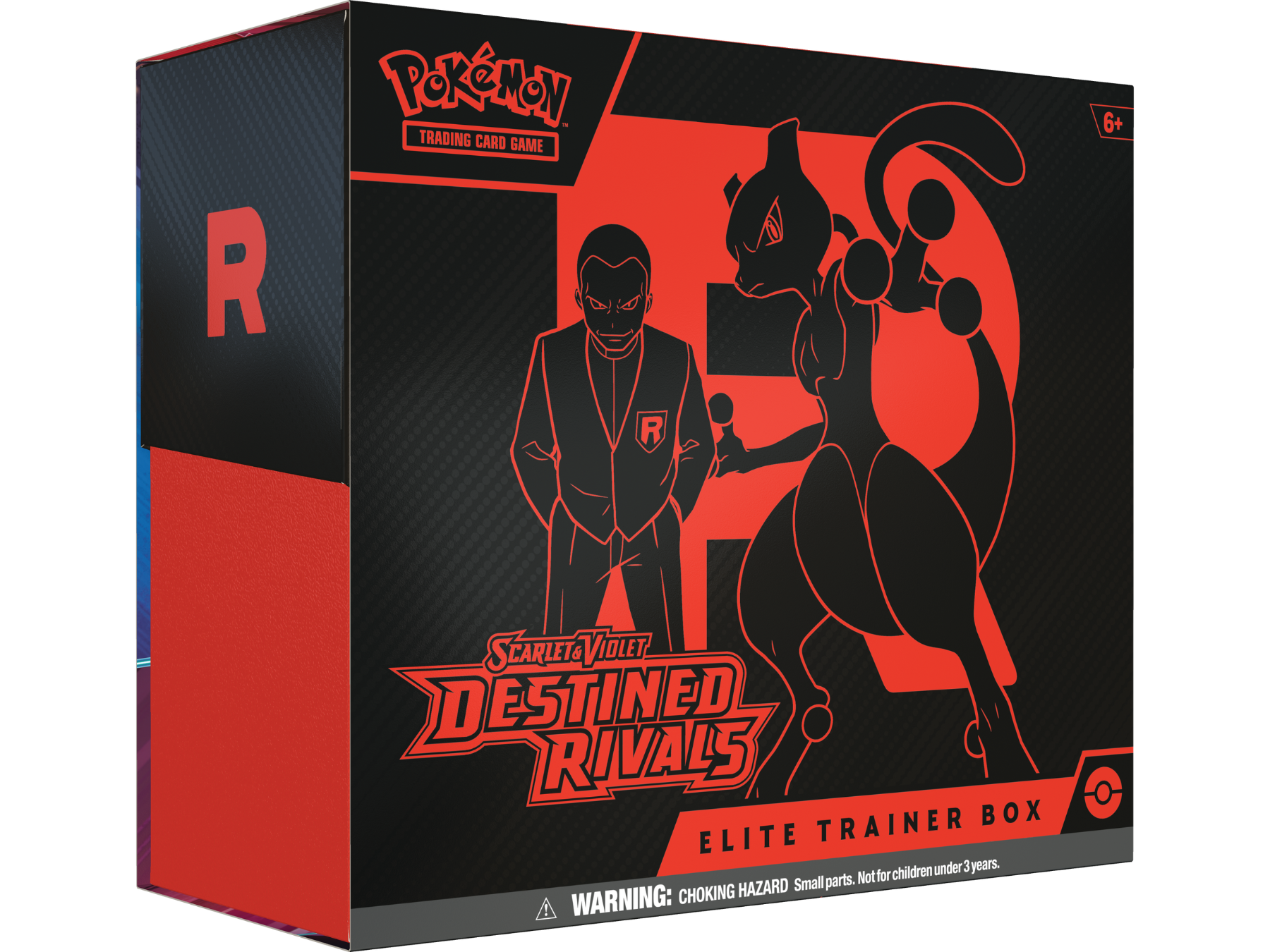 Elite trainer starter set box with collectible cards, foil pack, character art and starter accessories displayed on dark background.