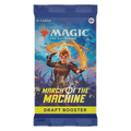 Close-up of a colorful Magic: The Gathering March of the Machine draft booster pack with dramatic artwork