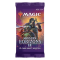 Pack of Magic: The Gathering Modern Horizons 2 draft booster cards with colorful fantasy artwork spilling from wrapper